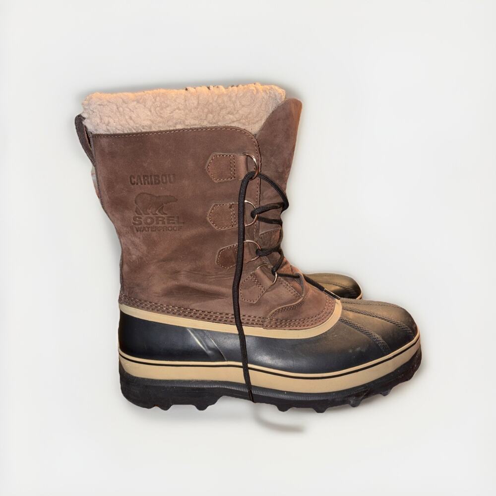 Men's 13 M Sorel Caribou Brown Suede Waterproof Snow Winter Boots Insulated